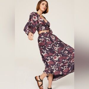 Cleobella Floral Maxi Skirt in Purple and Cream